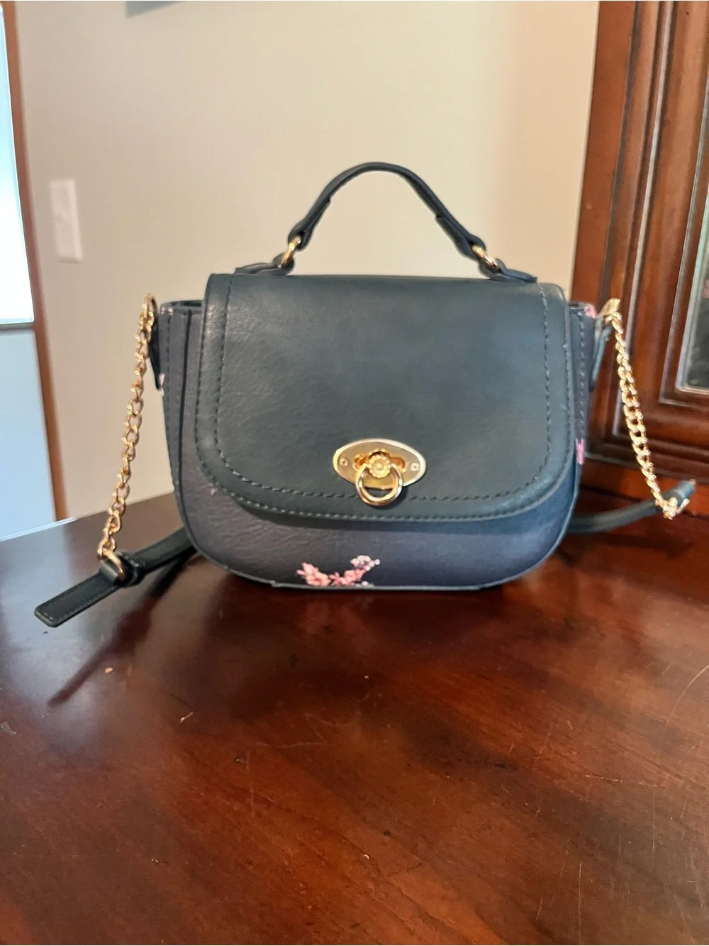 LC Lauren Conrad Navy Floral Crossbody with Pink Accents